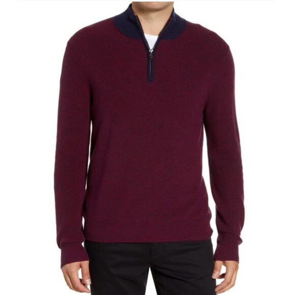 Zachary Prell Crawford Silk Wool Blend Sweater Mens XL Burgundy Red Knit 1/4 Zip - Picture 1 of 11